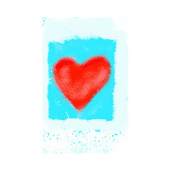 Image showing Abstract bright red heart on blue background