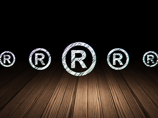 Image showing Law concept: registered icon in grunge dark room