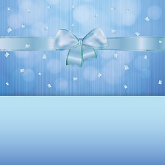 Image showing blue gift card with ribbon and confetti