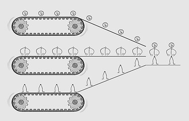 Image showing three conveyor belts and parts of people