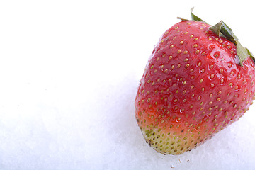 Image showing Close up strawberry in a cold ice