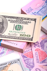 Image showing european money, ukrainian money and american dollars