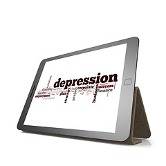 Image showing Depression word cloud on tablet