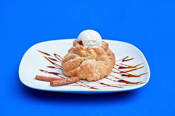 Image showing apple strudel with ice cream