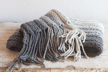 Image showing wool grey scarf with tassels