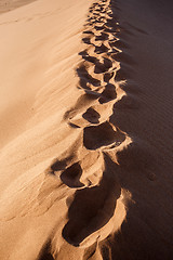 Image showing human footprints on dune in Hidden Vlei in Namib desert 