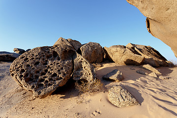 Image showing Rock formation in Namib desert in sunset, landscape