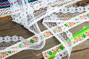 Image showing vintage ribbons, tape and lace