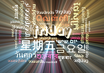 Image showing Friday multilanguage wordcloud background concept glowing