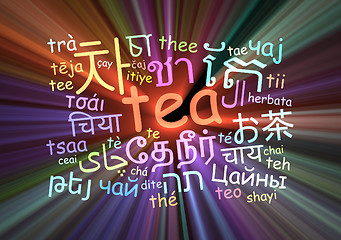 Image showing Tea multilanguage wordcloud background concept glowing