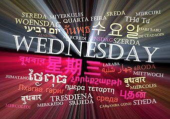 Image showing Wednesday multilanguage wordcloud background concept glowing