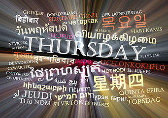 Image showing Thursday multilanguage wordcloud background concept glowing