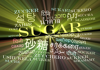 Image showing Sugar multilanguage wordcloud background concept glowing