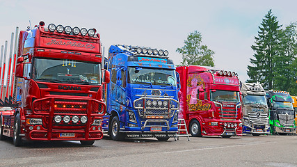 Image showing Line Up of Show Trucks at Riverside Truck Meeting 2015