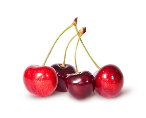 Image showing Four red juicy sweet cherries