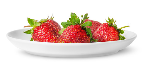 Image showing Several pieces of strawberry on white plate