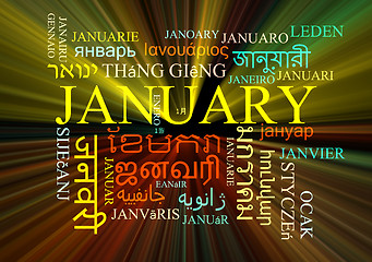 Image showing January multilanguage wordcloud background concept glowing