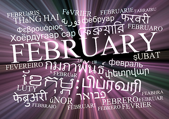 Image showing February multilanguage wordcloud background concept glowing