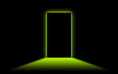 Image showing Black door with bright neonlight at the other side