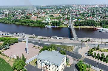 Image showing Historical center and Lovers Bridge.Tyumen.Russia