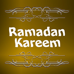 Image showing Ramadan Kareem gold lettering star new moon, mockup Islamic greeting card