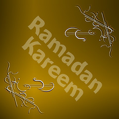 Image showing Ramadan Kareem gold lettering star new moon, mockup Islamic greeting card