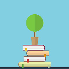 Image showing Flat illustration of educaton concept. Books with tree