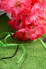 Image showing Flowers artificial and gift box, holiday concept