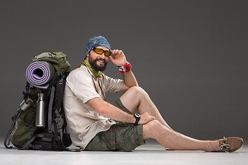 Image showing Portrait of a smiling male fully equipped tourist 