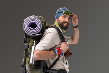 Image showing Portrait of a smiling male fully equipped tourist 