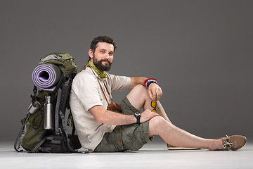 Image showing Portrait of a smiling male fully equipped tourist 