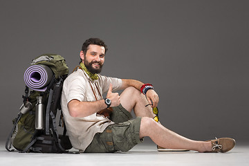 Image showing Portrait of a smiling male fully equipped tourist 