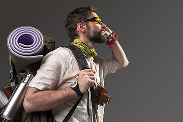 Image showing Portrait of a male fully equipped tourist 