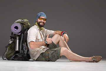 Image showing Portrait of a smiling male fully equipped tourist 