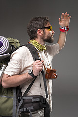 Image showing Portrait of a male fully equipped tourist 