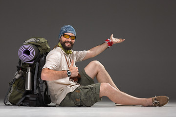 Image showing Portrait of a smiling male fully equipped tourist 