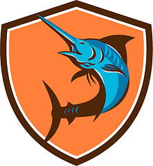 Image showing Blue Marlin Fish Jumping Shield Retro