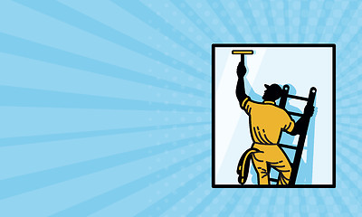 Image showing Business card Window Cleaner Worker Cleaning Ladder Retro