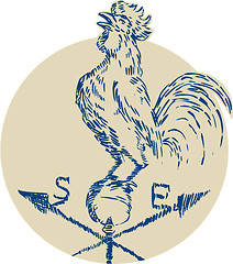 Image showing Rooster Cockerel Crowing Weather Vane Etching