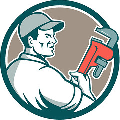 Image showing Plumber Monkey Wrench Side Circle Retro