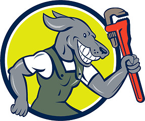 Image showing Dog Plumber Running Monkey Wrench Circle Cartoon