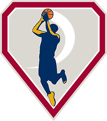 Image showing Basketball Player Jump Shot Ball Shield Retro