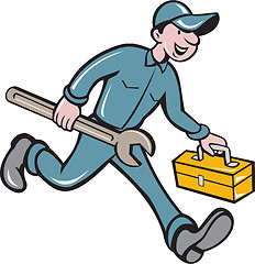 Image showing Mechanic Carrying Toolbox Spanner Isolated Cartoon