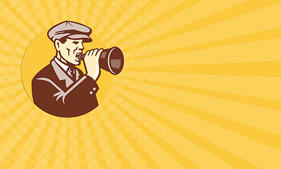 Image showing Business card Man Shouting With Vintage Bullhorn Retro