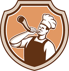 Image showing Chef Cook Blowing Bullhorn Shield Retro