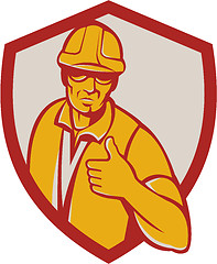 Image showing Construction Worker Thumbs Up Shield Retro