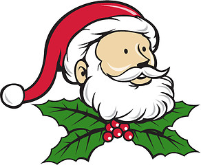 Image showing Santa Claus Father Head Christmas Holly Cartoon