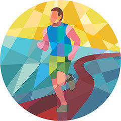 Image showing Marathon Runner In Action Circle Low Polygon