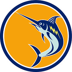 Image showing Blue Marlin Fish Jumping Circle Retro