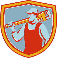 Image showing Plumber Monkey Wrench Shoulder Shield Retro